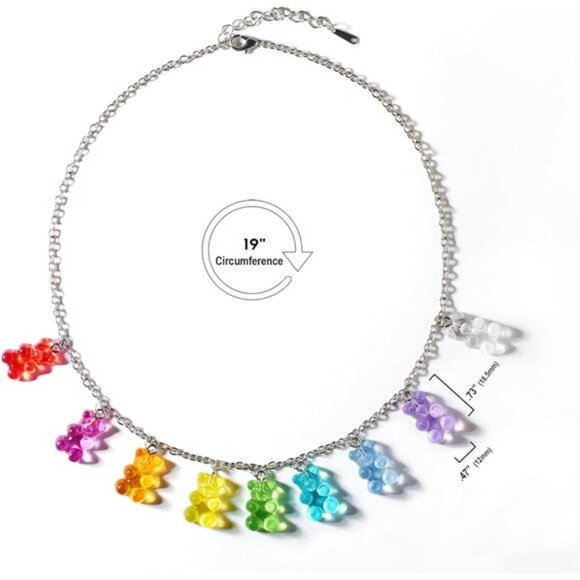 Y2K rainbow gummy bear necklace colorful bead choker jewelry gift for women - Picture 4 of 5